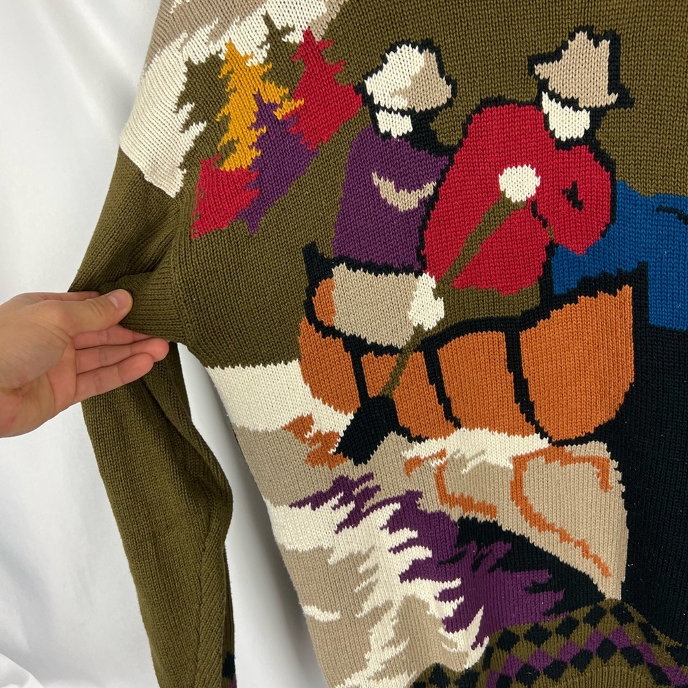 Vintage 90s Hand Intarsia Knit Sweater Sz M The Great Outdoors Canoeing Fishing - Picture 2 of 6
